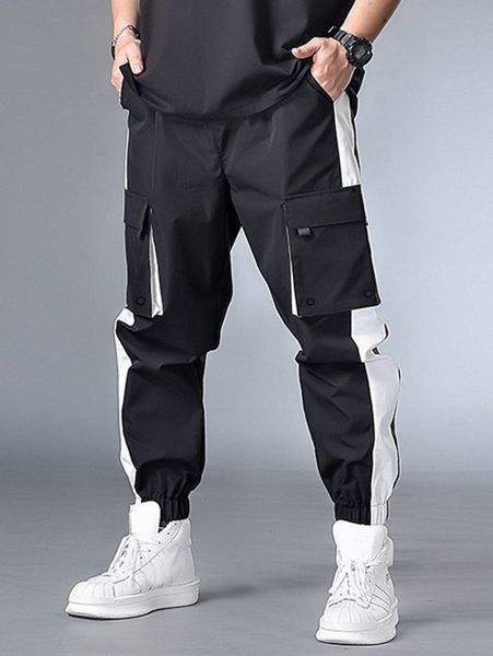 

men contrast side seam cargo pants m3ak#, Black