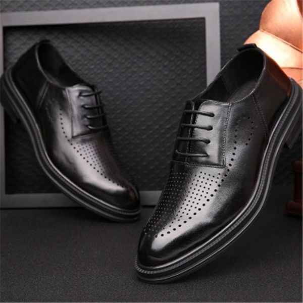 

dress shoes men's in the summer of 2021 business breathable leisure man hole leather hollow out, Black