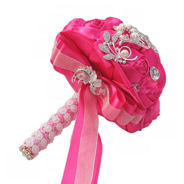 

decorative flowers & wreaths wedding bouquet artificial rose posy with satin rhinestone throw bride holding ti99