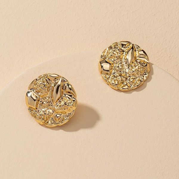 

stud moflo 2022 design gold tone metal disc earring irregular surface solid round earrings for women, Golden;silver
