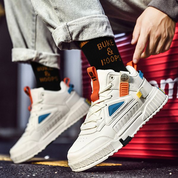 

microfiber leather running shoe rubber and plastic all-match casual shoes personality high-thick-soled increased sports shoe