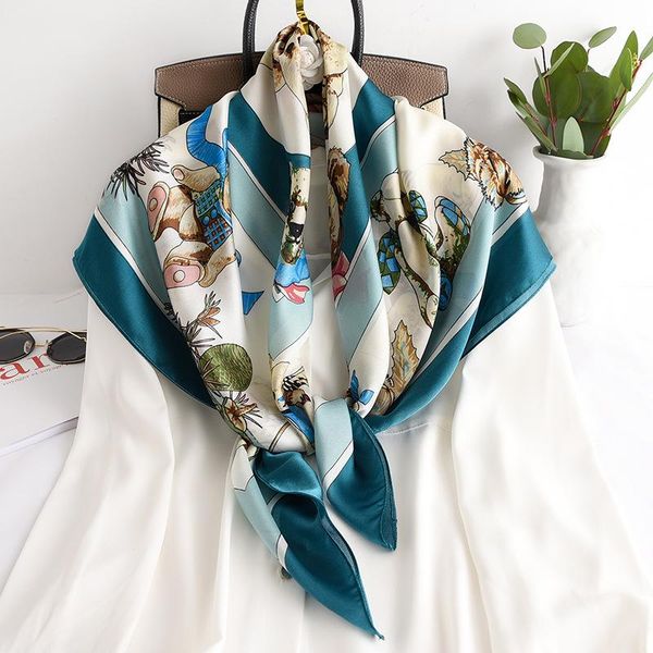 

scarves silk headscarf spring autumn women fashion printing large 90cm square scarf lady beach travel seaside shawl, Blue;gray
