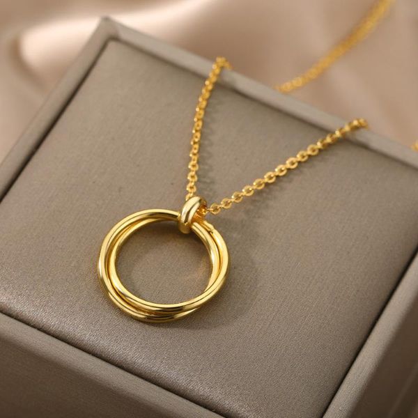 

chokers stainless steel geometric necklace for women gold doule circle round choker collar chain goth jewelry bijoux gift, Golden;silver