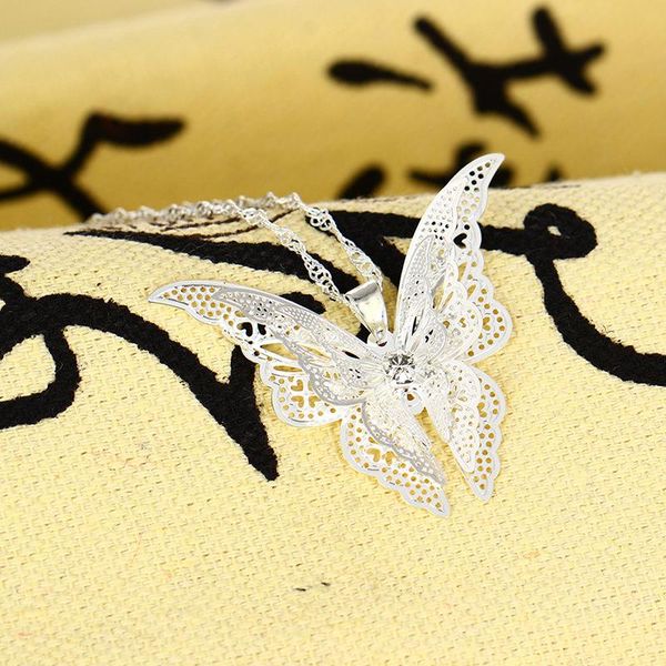 

chains high quanlity women lady elegant openwork butterfly pendant long chain necklace sweater accessories jewelry, Silver
