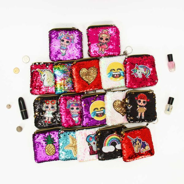 

popular cartoon little girl sequin bag children handbag wallet, White