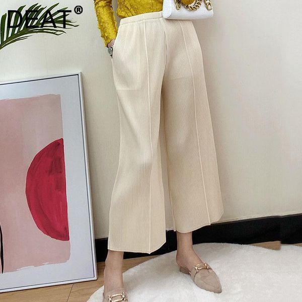 

women's pants & capris women pleated wide leg solid elastic waist loose casual style thick trousers 2022 autumn fashion 15ak571, Black;white