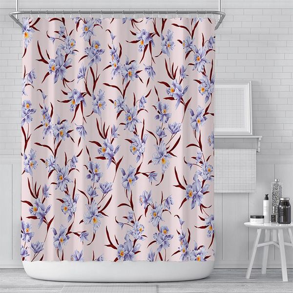 

mauve flowers and pink backdrop shower curtain set with 12 hooks bathroom decoration curtains