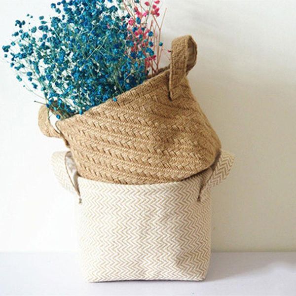 

storage bags multifunction braided jute cloth basket flowerpot cotton and linen blended deskbox garden decor
