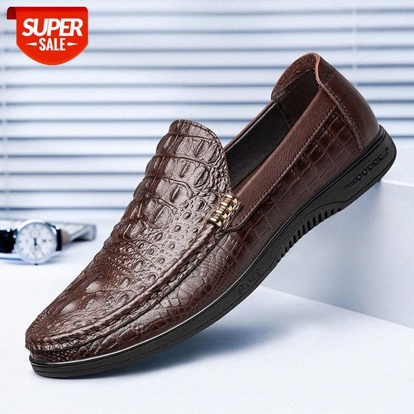 

tide brand small leather shoes male british style fashion casual cowhide lazy pedal flat peas men #ll3k, Black