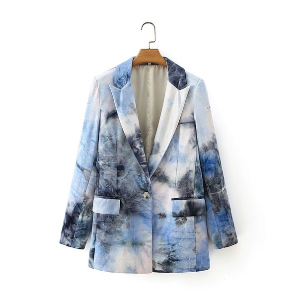 

spring and autumn female casual jacket printing single-button pocket decoration 210430, White