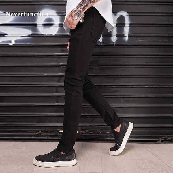 

jeans men ripped slim fit beggar black 95% cotton hip hop fashion streetwear holes stretch skinny jogger male denim, Blue