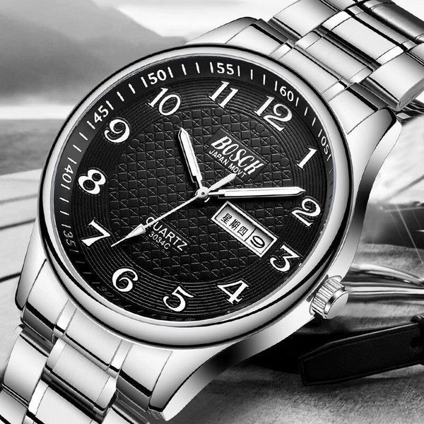 

wristwatches bosck men's watch 2021 steel date business clock sport men relogio masculino classic vintage reloj hombre, Slivery;brown