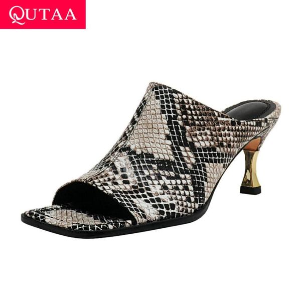 

2021 open toe fashion high heels cow leather snakeskin pu ladies sandals slingback summer slip on women shoes size 34-39, Black