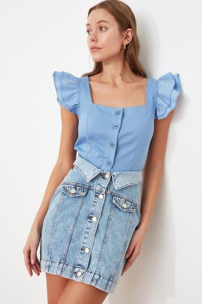 

skirts trendyol detail at waist front button denim skirt twoss21et0449, Black