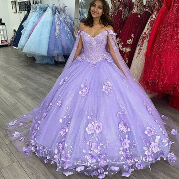 Abiti da ballo con fiori 3D Abiti Quinceanera Corsetto sul retro 15 Abiti da ballo dolci 16 Abiti da spettacolo 328 328