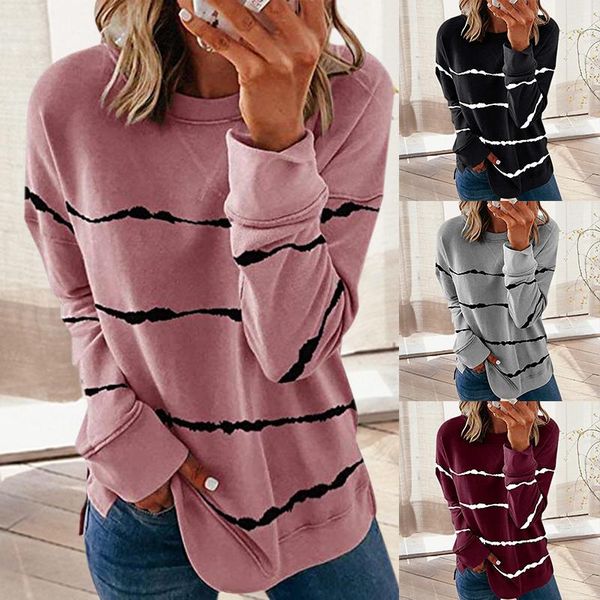 

women's hoodies & sweatshirts women hooded womens tie-dye printed striped fashion round neck loose long-sleeved sweatshirt 2021, Black