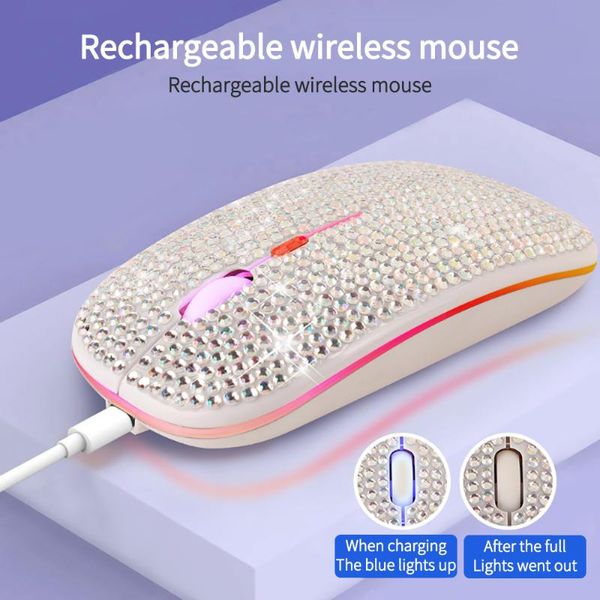 

mice 2.4g wireless bluetooth mouse diamond-studded dual-mode usb rechargeable with rgb colorful led backlit silent