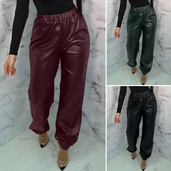 

women's pants & capris zanzea fashion women pu leather casual elastic waist solid long trousers spring harem plus size pantalon streetw, Black;white