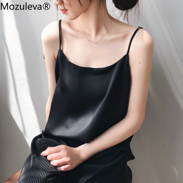 

mozuleva arrival women v-neck sleeveless satin sling elegant ladies summer vest casual thin shoulder strap tank 210706, White