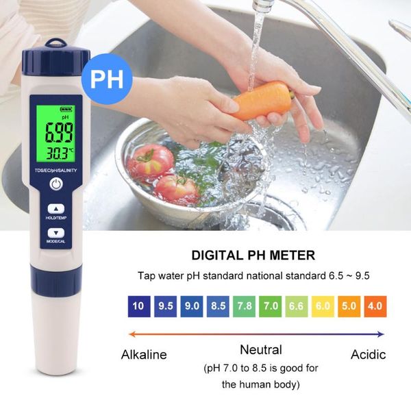 

meters ph meter 0.01 high precision water quality tester 5 in 1 tds ec pen waterproof purity monitor