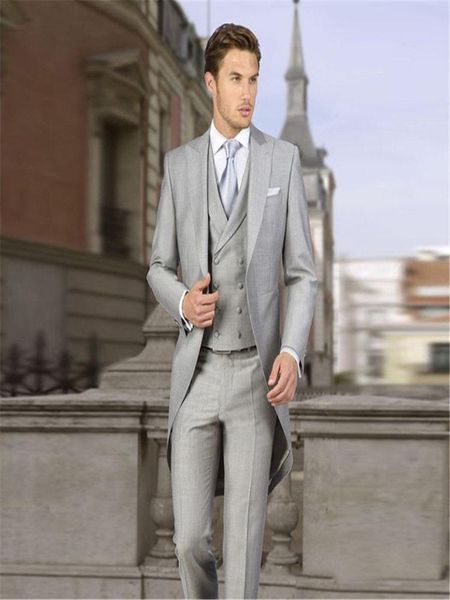 

men's suits & blazers italian gray tailcoat wedding for men retro groom tuxedo slim fit 3 pieces double breasted jacket + pants party v, White;black