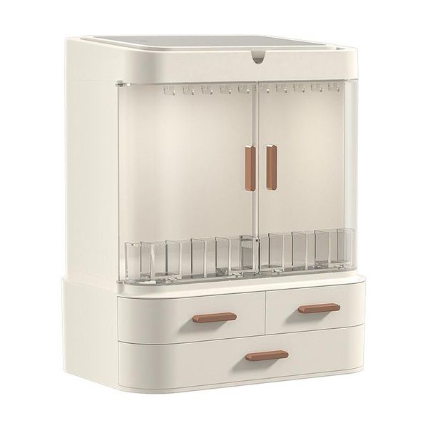 

makeup organizer with mirror led light large capacity jewelry rack cosmetic skincare lipstick storage box boxes & bins