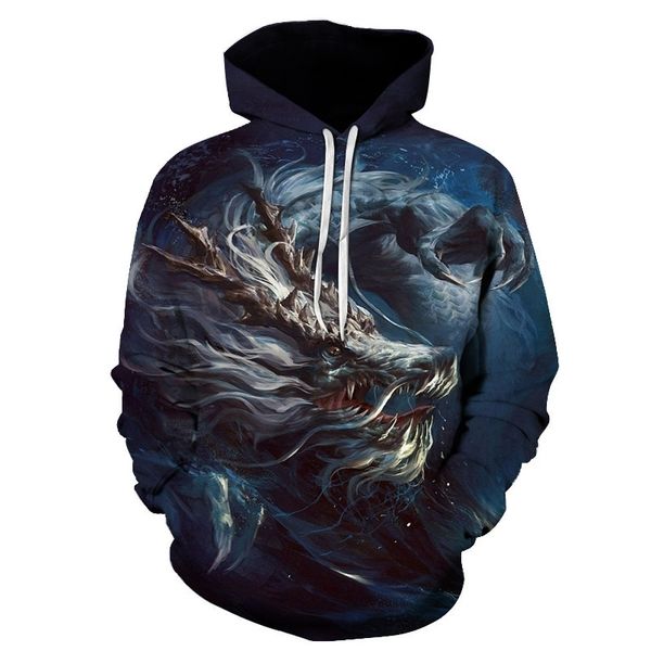 

selling 2019 new 3d digital printing dragon series couple's sweater, Black