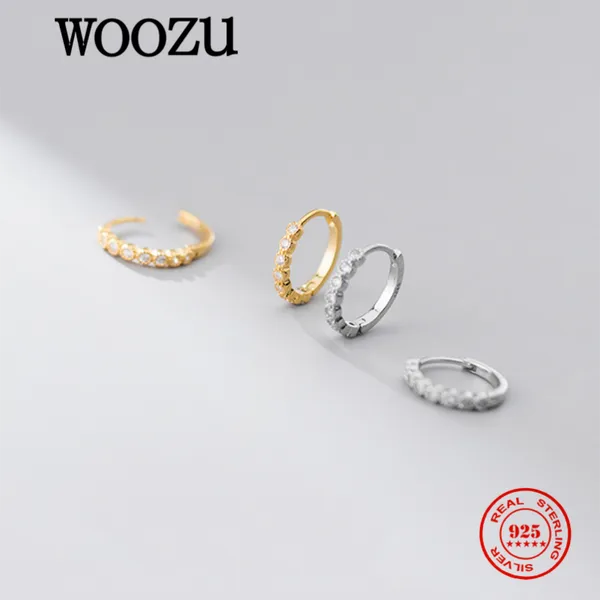 

hoop & huggie woozu real 925 sterling silver minimalist white zircon earrings for women charming party teen punk ear buckle jewelry gift, Golden;silver