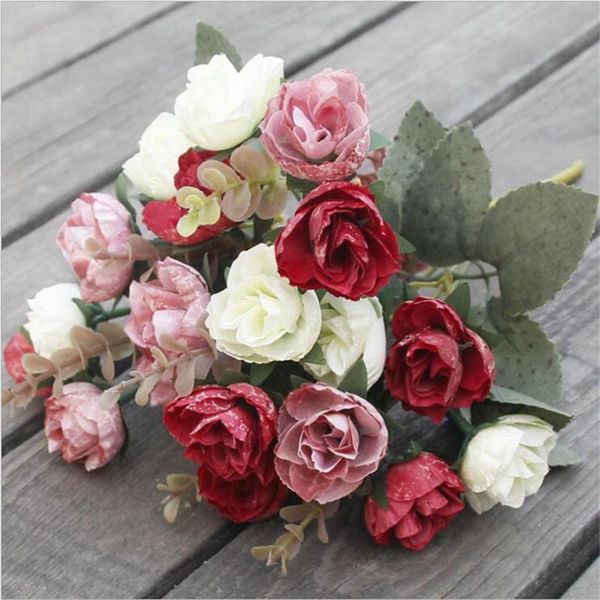 

one artificial rose bunch 21 heads roses simulated oil painting effect flowers red/pink/cream/burgundy/purple decorative & wreaths
