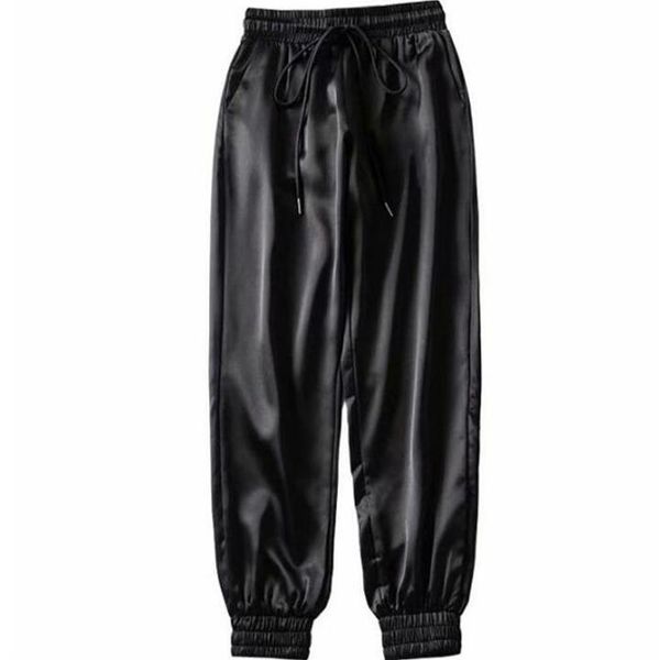 

women's pants & capris spring and autumn products elastic waist slippery, Black;white