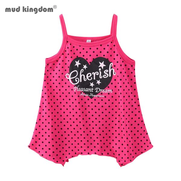 Mudkingdom Summer Girl Dot Suspender T-shirt Irregular Top Algodão sem mangas Camisa Love Print Colete 210615