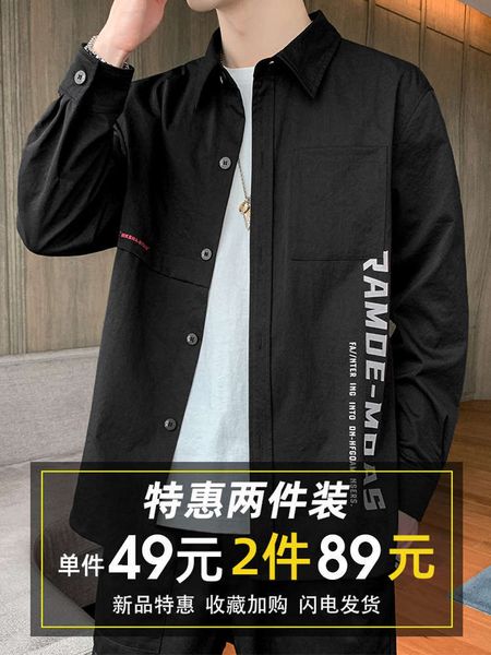 

men's casual shirts shirt long sleeve korean fashion cool work black casual autumn clothes men's coat t8al dgvc, White;black