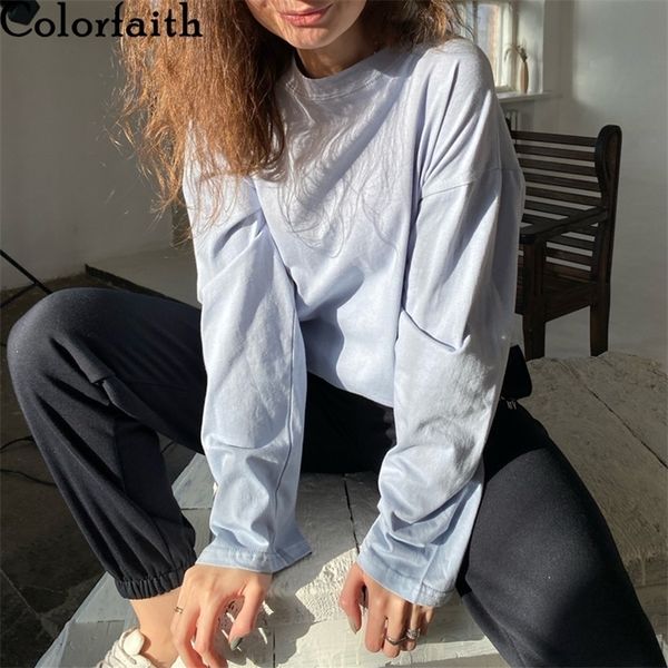 

colorfaith new 2021 women winter spring t-shirt solid 10 colors bottoming basic fashionable minimalist oversize wild 210317, White