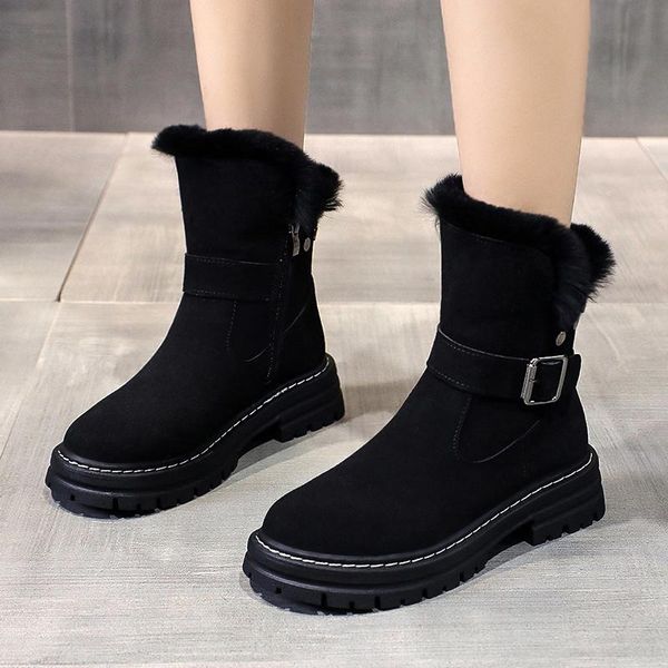 

boots woman non-slip thick plush snow botas femininas women's platform winter women keep warm thicked cotton padded shoes, Black