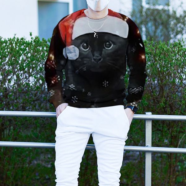 

Men's Christmas 3D Long Sleeve Sleeveless Sweater Black Christmas Kitten Pattern Clothing, White;black