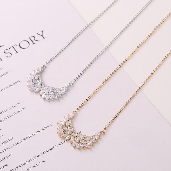 

pendant necklaces 2021 fahsion style summer women's sweet wing design necklace zircon simple jewelry accessory, Silver