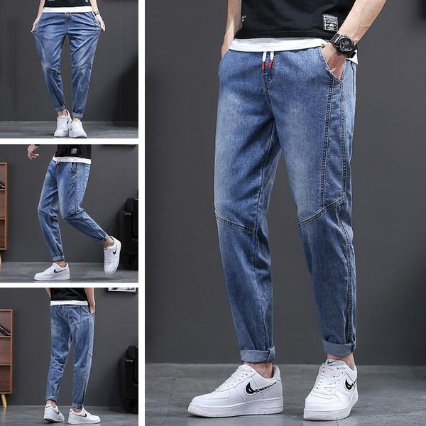 

men's jeans slim feet pants korean version of the spring and autumn trend summer thin casual tide brand, Blue