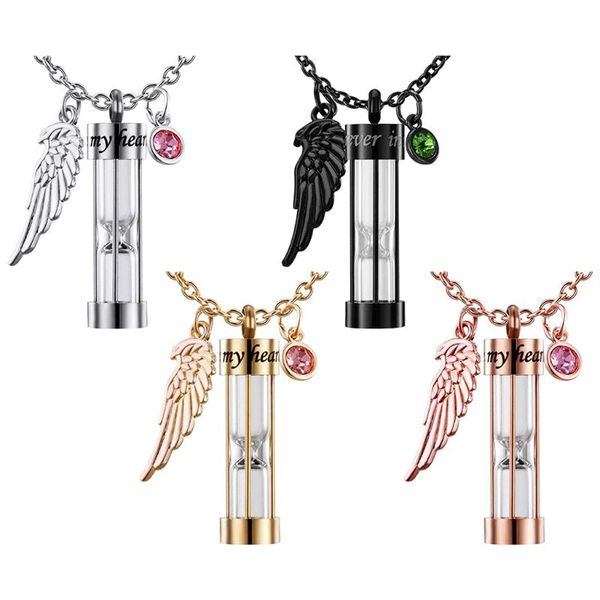 

pendant necklaces hourglass cremation urn necklace angel wing stainless steel keepsake jewelry memorial keychain for ashes women men, Silver