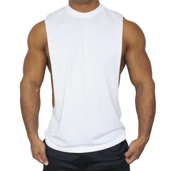 

men' tank 2021 summer sleeveless t-shirt base solid color fitness exercise cotton waistcoat low waist muscle, White;black