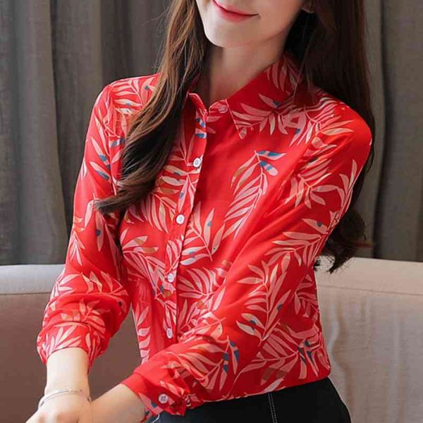 

womens and blouses long sleeve women shirts red print chiffon blouse women blouses woman blouse women blusas b703 210426, White
