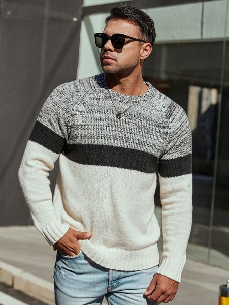 

extended sizes men cut and sew raglan sleeve sweater h8x3#, White;black