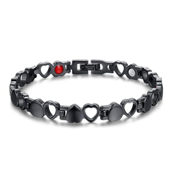 

link, chain heart shape health magnetic bracelet for women anti-radiation care stainless steel bracelets & bangles with germanium, Black