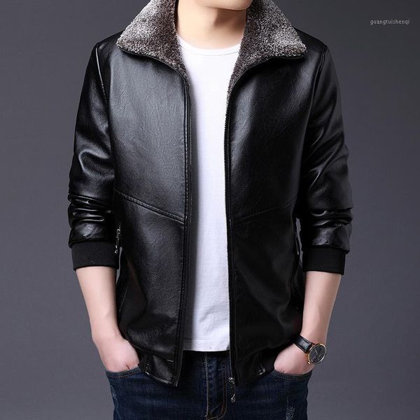 

fur leather jacket men's collar velvet winter mens jackets and coat & faux, Black
