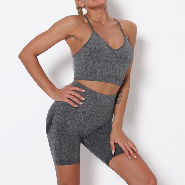 

yoga outfit 2pcs women athletic set sport suit bra seamless push up shorts workout running clothing gym wear