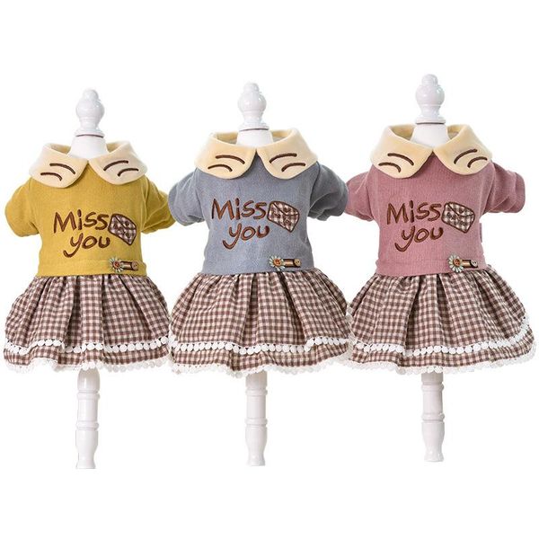 

dog apparel pink blue yellow colors warm clothes for autumn and winter outwear dresses small cute princess dress
