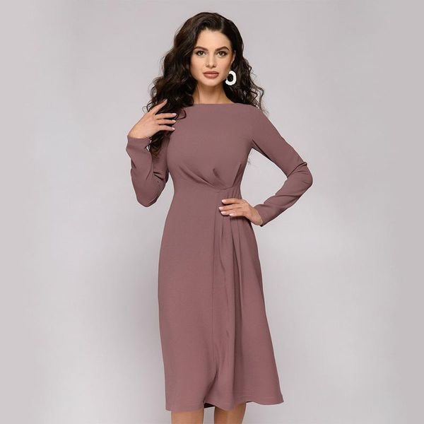 

casual dresses women vintage elegant party dress long sleeve knee length female spring autumn fashion office solid color, Black;gray