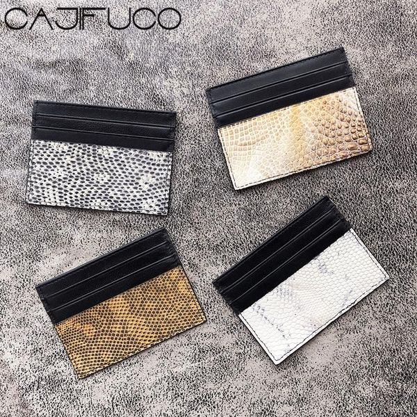 

card holders cajifuco real lizard leather porte carte ultrathin genuine holder men and women classic coin purse, Brown;gray