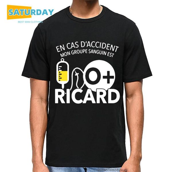 

men's t-shirts en cas d accident mon groupe sanguin est o ricard men tshirt women casual 90s style tee clothes,drop, White;black
