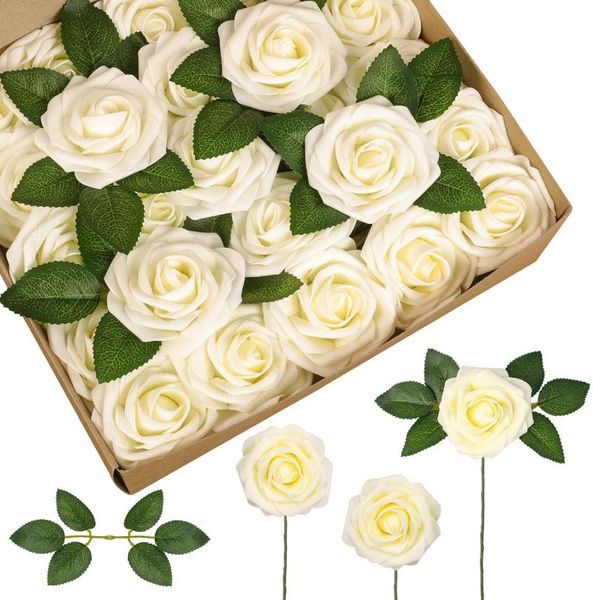 

decorative flowers & wreaths artificial 25 pcs faux fake cream roses perfect for diy wedding bouquets centerpieces bridal shower par