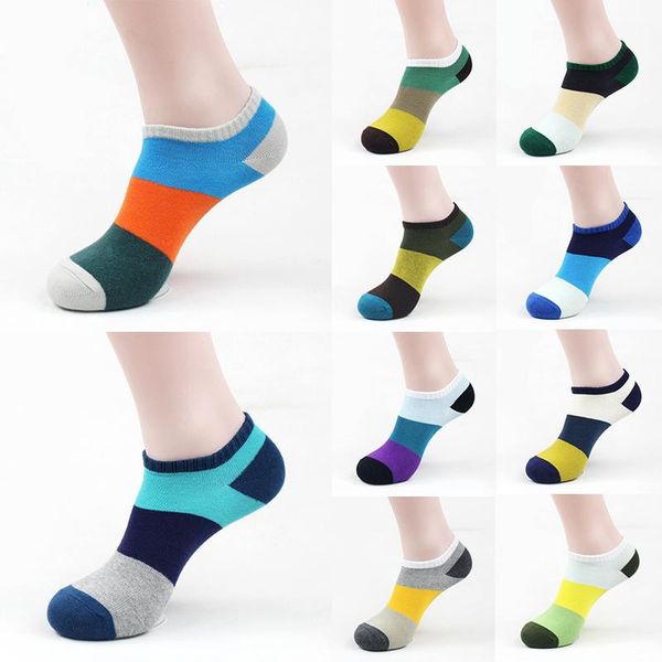 

men's socks spring and summer fashion short striped boat multicolor breathable harajuku invisible ankle, Black